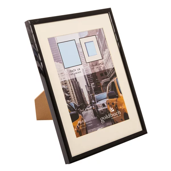 Kunststoff Bilderrahmen Puro mit Passepartout 18x24 cm (13x18 cm) | schwarz | Normalglas (2 mm)