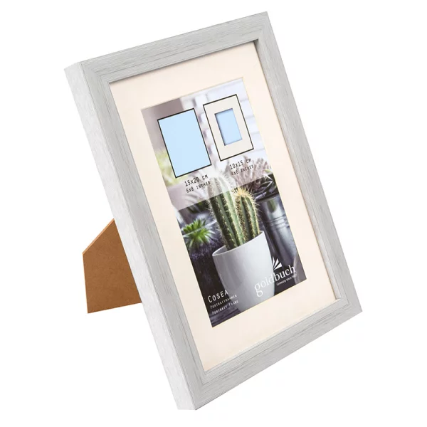 Kunststoff Bilderrahmen Cosea mit Passepartout 15x20 cm (10x15 cm) | grau | Normalglas (2 mm)