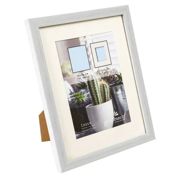 Kunststoff-Bilderrahmen Cosea mit Passepartout 18x24 cm (13x18 cm) | grau | Normalglas (2 mm)