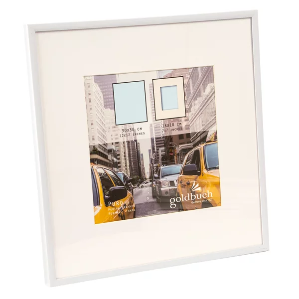 Kunststoff-Bilderrahmen Puro mit Passepartout 30x30 cm (18x18 cm) | weiß | Normalglas (2 mm)