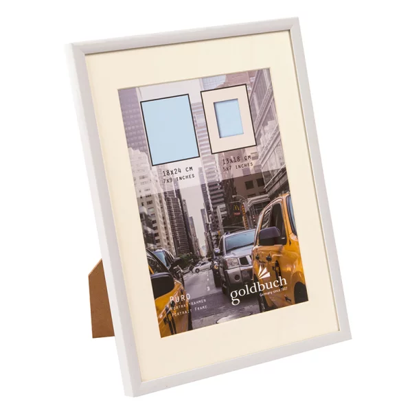 Kunststoff Bilderrahmen Puro mit Passepartout 18x24 cm (13x18 cm) | weiß | Normalglas (2 mm)