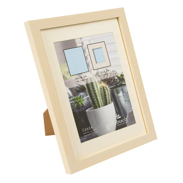 Kunststoff-Bilderrahmen Cosea mit Passepartout 18x24 cm (13x18 cm) | beige | Normalglas (2 mm)