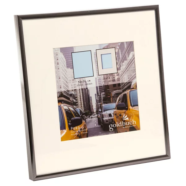 Kunststoff-Bilderrahmen Puro mit Passepartout 30x30 cm (18x18 cm) | grau | Normalglas (2 mm)