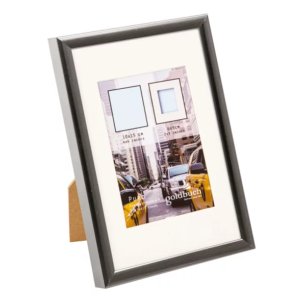 Kunststoff Bilderrahmen Puro mit Passepartout 10x15 cm (6x9 cm) | grau | Normalglas (2 mm)