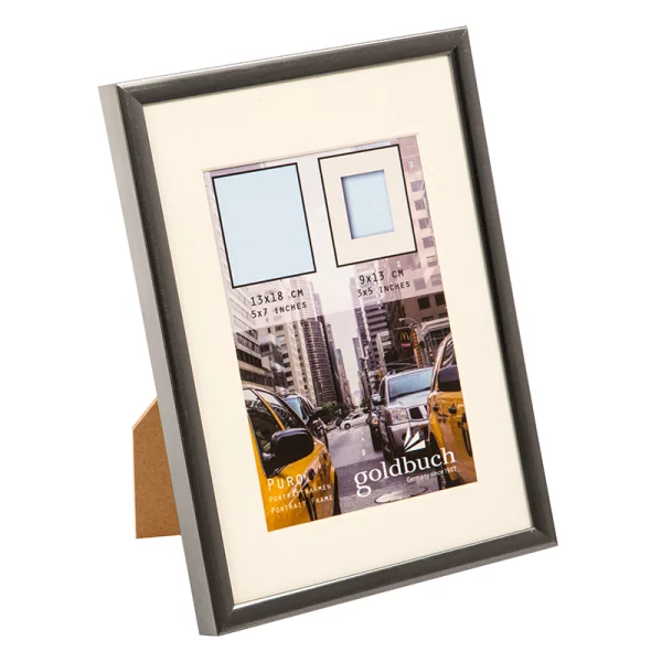 Kunststoff-Bilderrahmen Puro mit Passepartout 13x18 cm (9x13 cm) | grau | Normalglas (2 mm)
