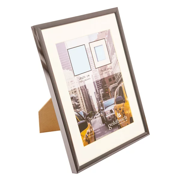 Kunststoff Bilderrahmen Puro mit Passepartout 18x24 cm (13x18 cm) | grau | Normalglas (2 mm)