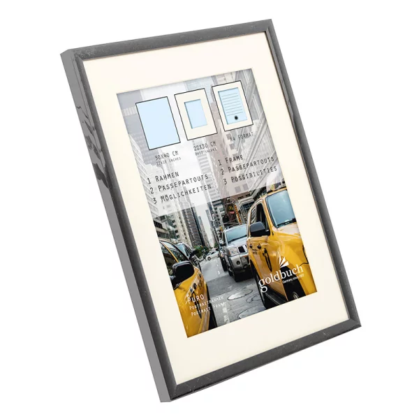 Kunststoff Bilderrahmen Puro mit Passepartout 30x40 cm (20x30 cm/DIN A4) | grau | Normalglas (2 mm)