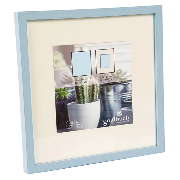 Kunststoff-Bilderrahmen Cosea mit Passepartout 30x30 cm (18x18 cm) | hellblau | Normalglas (2 mm)