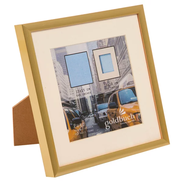 Kunststoff-Bilderrahmen Puro mit Passepartout 15x15 cm (10x10 cm) | gold | Normalglas (2 mm)