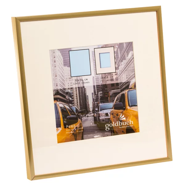 Kunststoff-Bilderrahmen Puro mit Passepartout 30x30 cm (18x18 cm) | gold | Normalglas (2 mm)