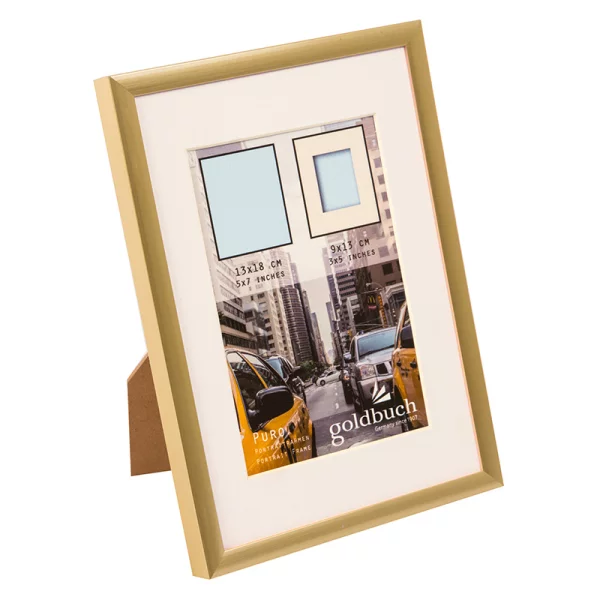 Kunststoff-Bilderrahmen Puro mit Passepartout 13x18 cm (9x13 cm) | gold | Normalglas (2 mm)