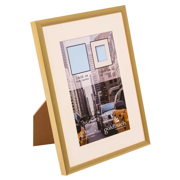 Kunststoff Bilderrahmen Puro mit Passepartout 15x20 cm (10x15 cm) | gold | Normalglas (2 mm)