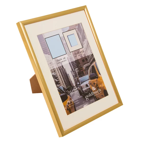 Kunststoff Bilderrahmen Puro mit Passepartout 18x24 cm (13x18 cm) | gold | Normalglas (2 mm)