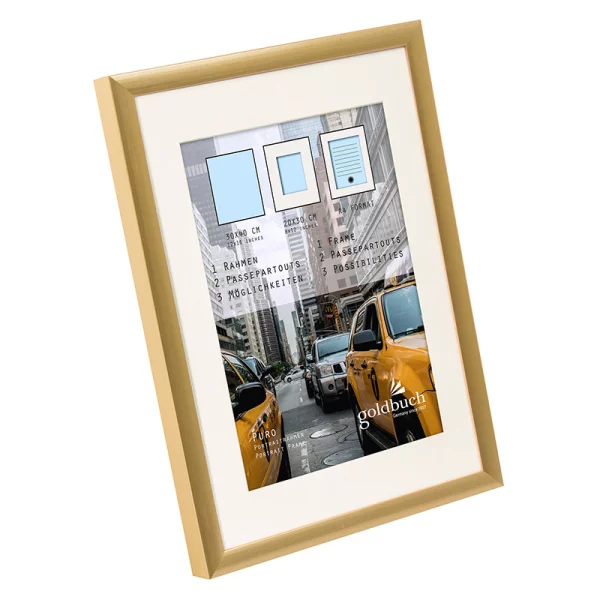 Kunststoff Bilderrahmen Puro mit Passepartout 30x40 cm (20x30 cm/DIN A4) | gold | Normalglas (2 mm)
