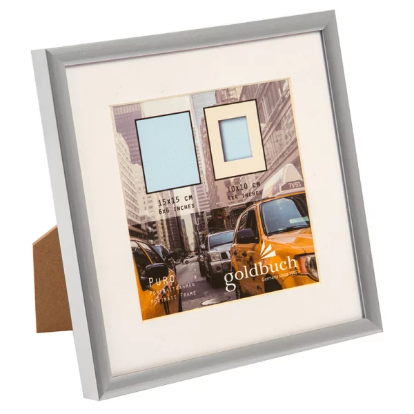 Kunststoff-Bilderrahmen Puro mit Passepartout 15x15 cm (10x10 cm) | silber | Normalglas (2 mm)