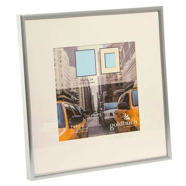Kunststoff-Bilderrahmen Puro mit Passepartout 30x30 cm (18x18 cm) | silber | Normalglas (2 mm)
