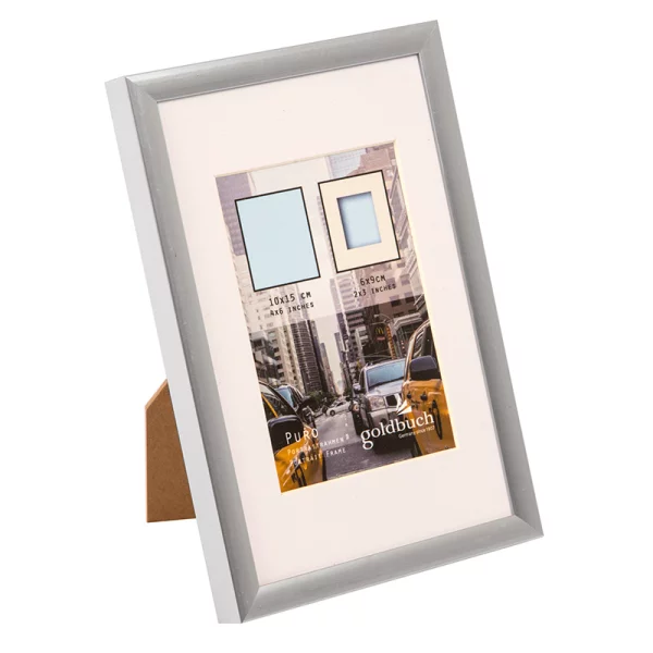 Kunststoff Bilderrahmen Puro mit Passepartout 10x15 cm (6x9 cm) | silber | Normalglas (2 mm)