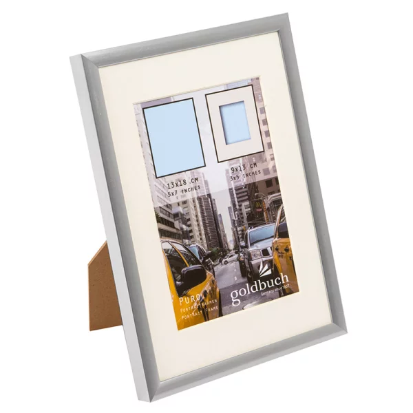 Kunststoff-Bilderrahmen Puro mit Passepartout 13x18 cm (9x13 cm) | silber | Normalglas (2 mm)