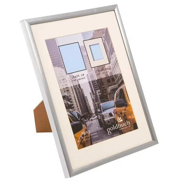 Kunststoff Bilderrahmen Puro mit Passepartout 18x24 cm (13x18 cm) | silber | Normalglas (2 mm)