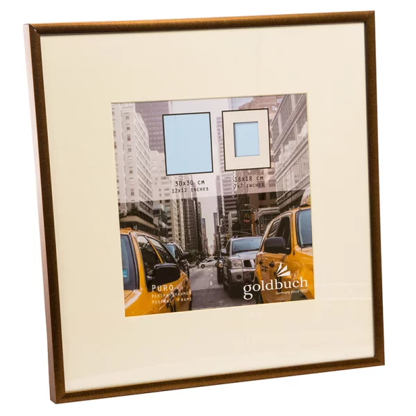 Kunststoff-Bilderrahmen Puro mit Passepartout 30x30 cm (18x18 cm) | bronze | Normalglas (2 mm)