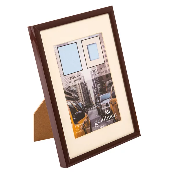 Kunststoff-Bilderrahmen Puro mit Passepartout 13x18 cm (9x13 cm) | braun | Normalglas (2 mm)