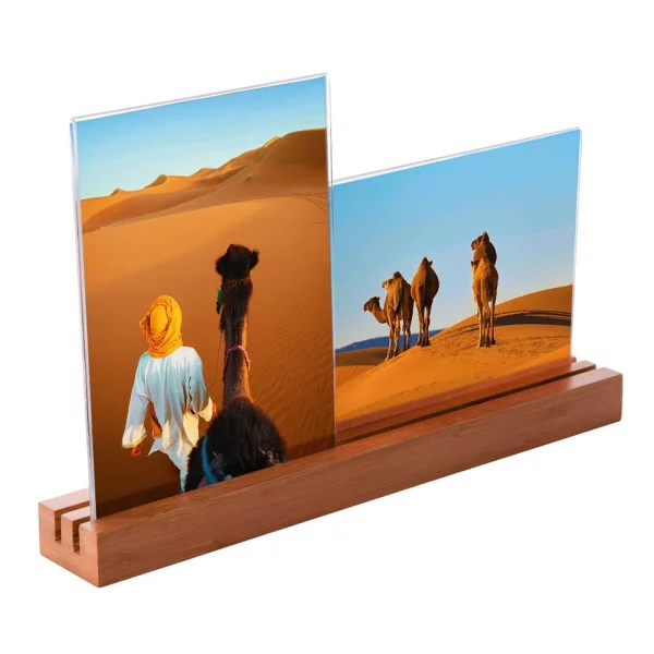 Foto-Aufsteller Bamboo aus Bambus mit Acryl-Bildhaltern 2x13x18 cm | Natur | Kunstglas (2 mm)
