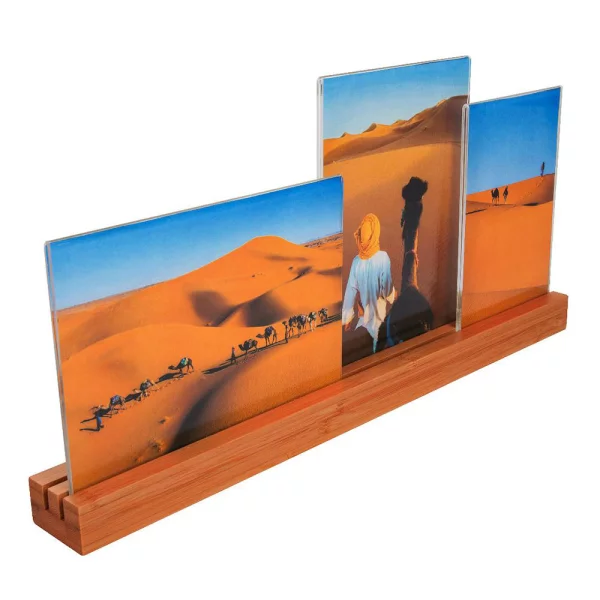 Foto-Aufsteller Bamboo aus Bambus mit Acryl-Bildhaltern 1x10x15 cm, 2x13x18 cm | Natur | Kunstglas (2 mm)