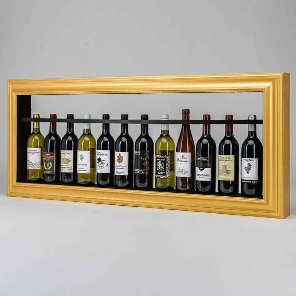 Bilderrahmen mit Weinregal 40x120 cm | gold
