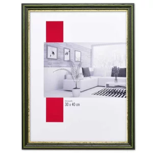 Holz-Bilderrahmen Profil 21 nach Maß grün-gold | Normalglas (2 mm)