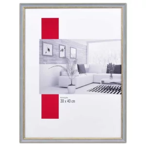 Holz-Bilderrahmen Profil 25 30x40 cm | grau-gold | Kunstglas UV 99 entspiegelt (2 mm)