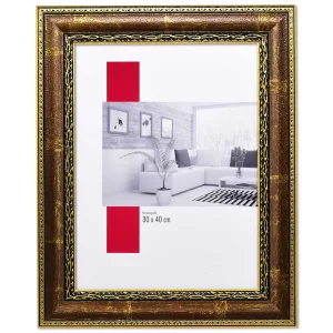 Barock-Bilderrahmen Profil 31 40x50 cm | Braun mit goldener Zierleiste | Normalglas (2 mm)