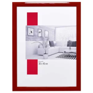 Holz-Bilderrahmen Profil 43 9x13 cm | rot hochglanz | Antireflexglas mattiert (2 mm)