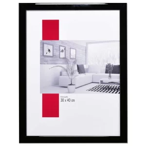 Holz-Bilderrahmen Profil 43 9x13 cm | schwarz hochglanz | Antireflexglas mattiert (2 mm)