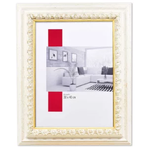 Barock-Bilderrahmen Profil 80 60x90 cm | weiß-gold | Normalglas (2 mm)
