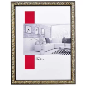 Barock-Bilderrahmen Profil 86 21x29,7 cm (A4) | schwarz-silber | Normalglas (2 mm)