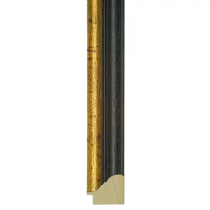 Holz-Bilderrahmen Vilanova nach Maß Antikschwarz, Kante Antikgold | Normalglas (2 mm)