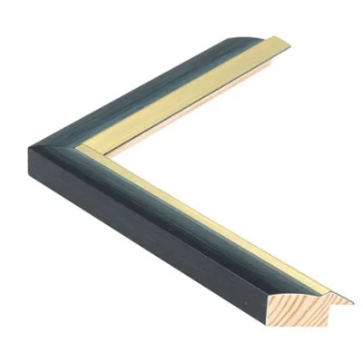 Holzrahmen Fancy II - Sonderzuschnitt Schwarzblau mit Gold | Normalglas (2 mm)