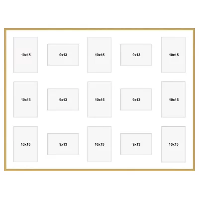 Aluminiowa multiramka na zdjęcia Amelia 60x80 cm (15 Bilder) | złoty | szkło sztuczne (1 mm)