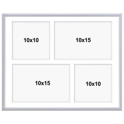 Multi fotokader van aluminium Amelia voor 4 foto's 24x30 cm (4 Bilder) | zilver | kunstglas (1 mm)