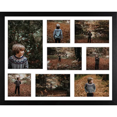 Drewniana multiramka na zdjęcia Hekla (MDF) 40x50 cm (8 Bilder) | czarny | szkło sztuczne (1 mm)