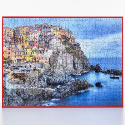 Aluminowa rama na puzle od 100 do 500 elementów 34x42 cm | czerwony karminowy RAL 3002 | szkło sztuczne (1,5 mm)