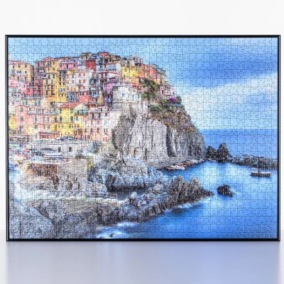 Aluminowa rama na puzle od 100 do 500 elementów 34x42 cm | czarny, wysoki połysk | szkło sztuczne (1,5 mm)