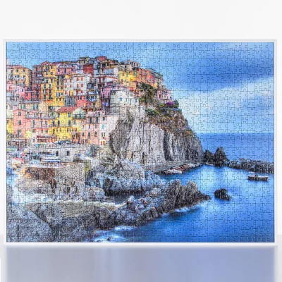 Aluminowa rama na puzle na 2000 elementów 75x98 cm | biały alpejski RAL 9010 | szkło sztuczne (1,5 mm)