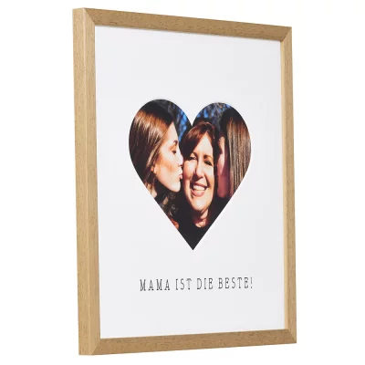 Bilderrahmen mit Herz-Passepartout & Text "Mama ist die Beste!" 30x30 cm | Eiche | Normalglas (2 mm)