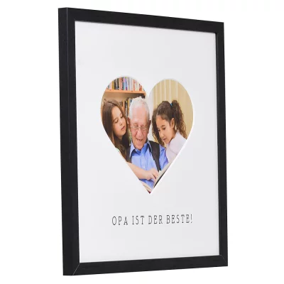 Bilderrahmen mit Herz-Passepartout & Text "Opa ist der Beste!" 30x30 cm | schwarz | Normalglas (2 mm)