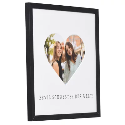 Bilderrahmen mit Herz-Passepartout & Text "Beste Schwester der Welt!" 30x30 cm | schwarz | Normalglas (2 mm)