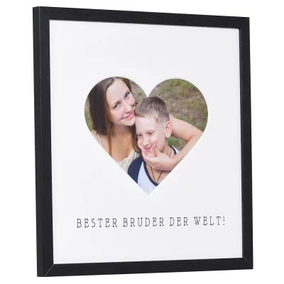 Bilderrahmen mit Herz-Passepartout & Text "Bester Bruder der Welt!" 30x30 cm | schwarz | Normalglas (2 mm)