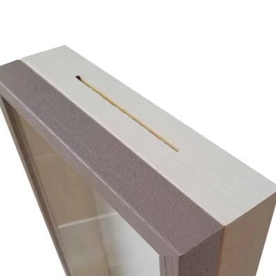 Fotokader met spaarpot 20x20 cm | bruin met witte box | normaal glas (2 mm)