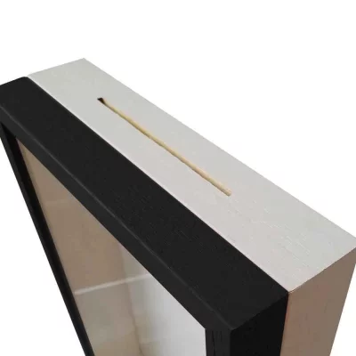 Fotokader met spaarpot 20x20 cm | zwart met witte box | normaal glas (2 mm)