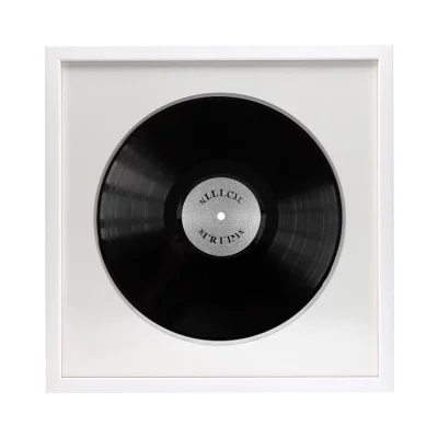 Thumbnail von Wei&szlig;er Schallplattenrahmen f&uuml;r Vinyl-Platte mit wei&szlig;em Doppelpassepartout Wei&szlig; mit Silberkante Bild 3